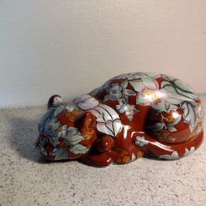 Asian Vintage Ceramic Floral Sleeping Cat